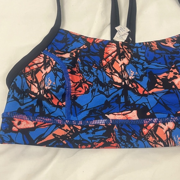 Lululemon Rise and Run Bra Sz 4 Mini Paint Harbor Blue Multi Black Strap - Picture 4 of 10